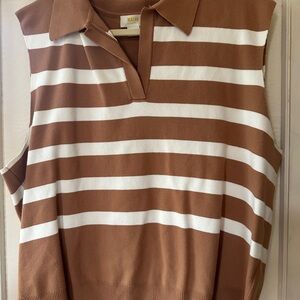 Maeve by Anthropologie Brown and White Striped Sleeveless Sweater Top